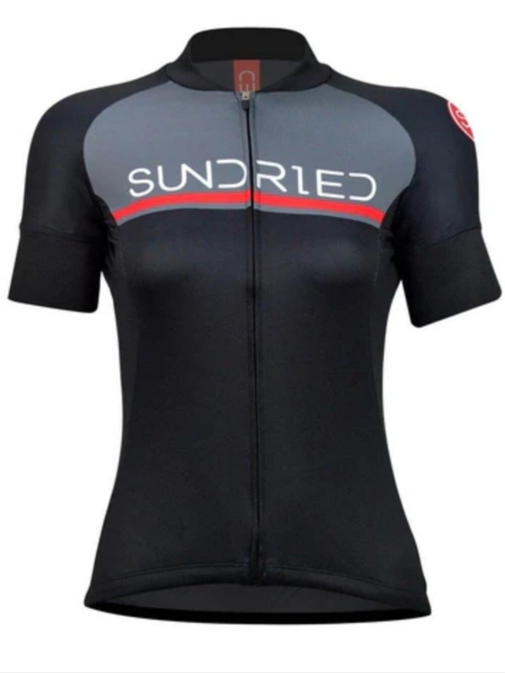 Women's Black & Gray Short Sleeve Cycling Jersey with Red Accent